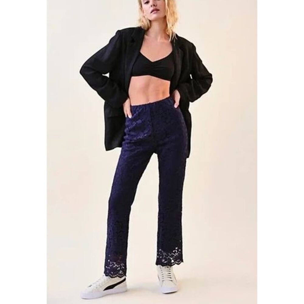 Free People Disco Wild Laces Cotton Blend Stretch Pull On Flare Pants